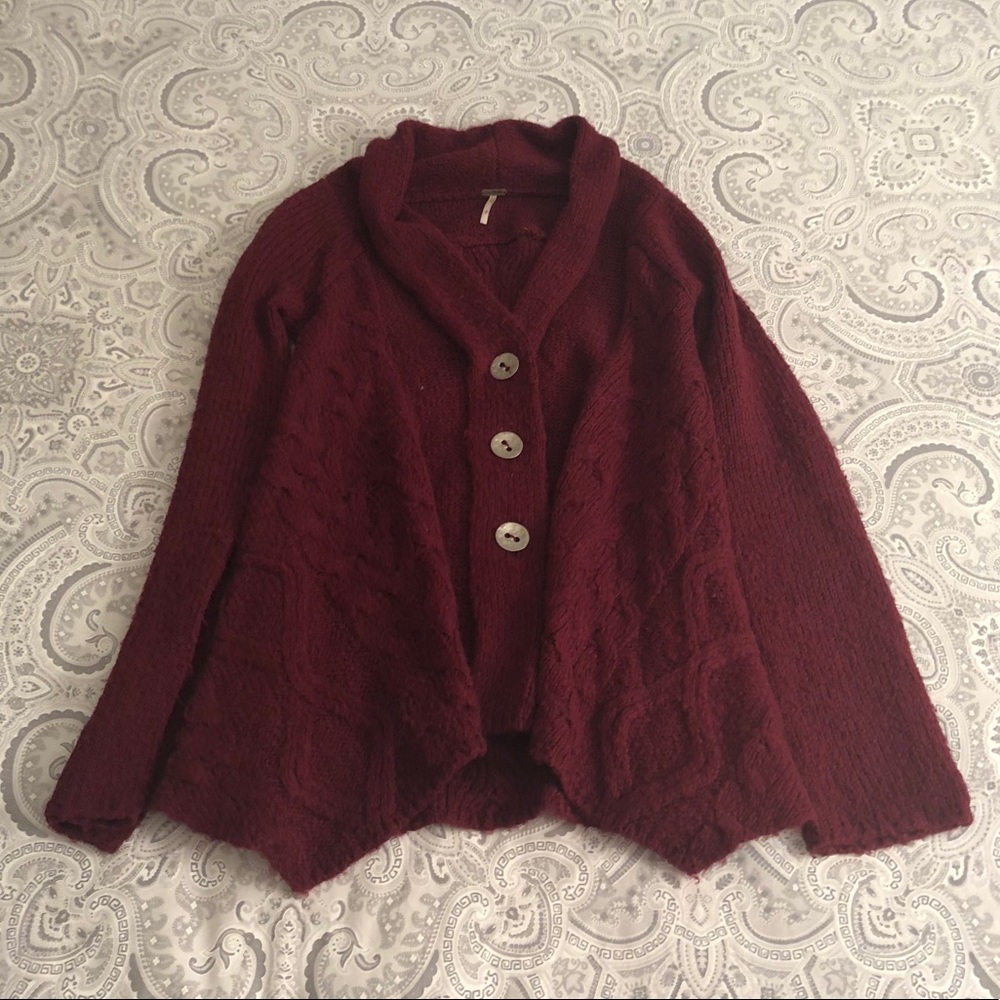 FREE PEOPLE Burgundy Wool Blend Cardigan